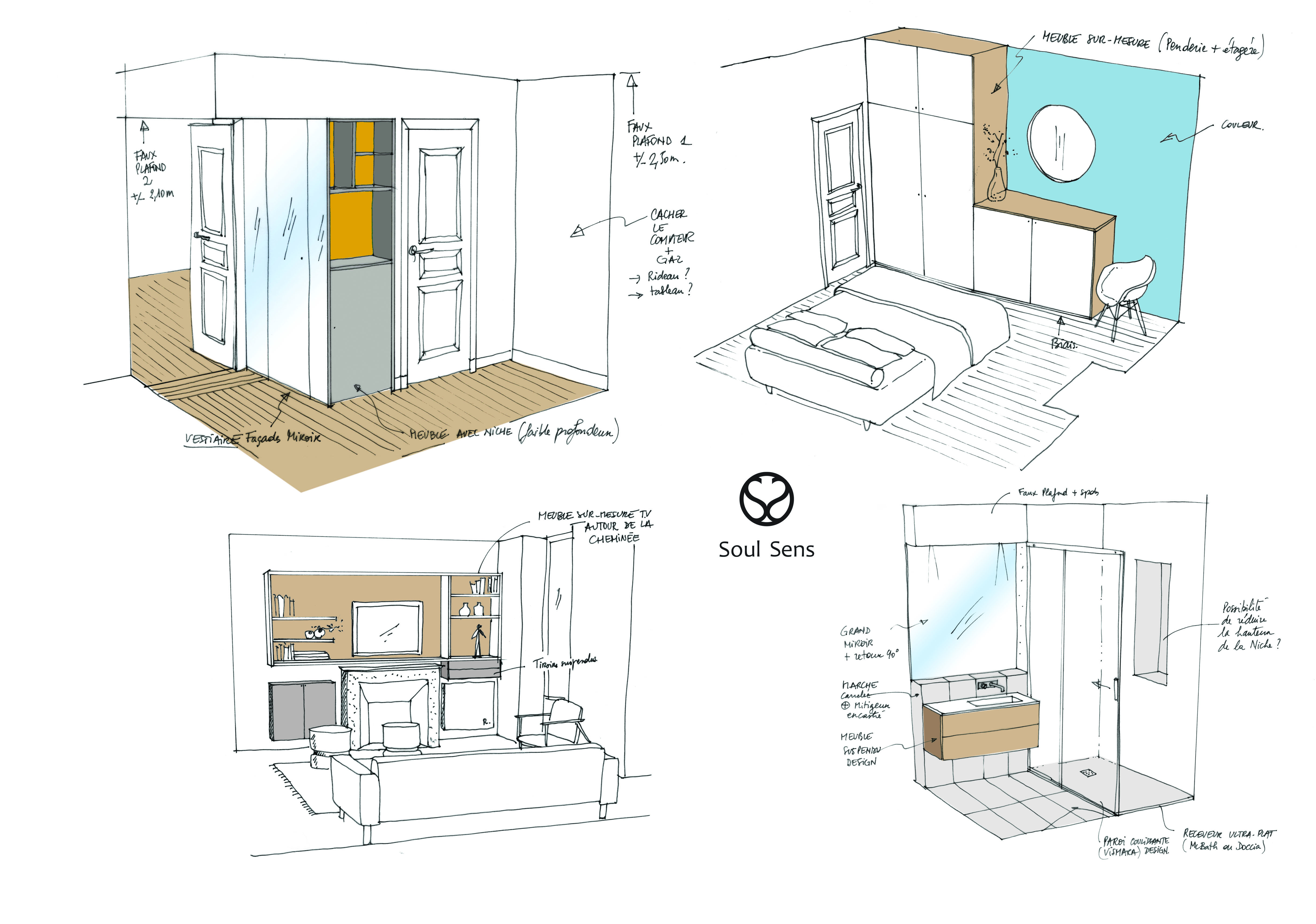 croquis dessins création ambiances aménagement appartient architecture intérieure